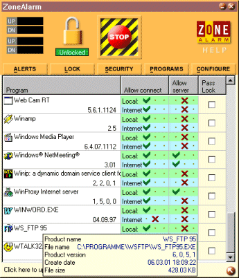 Screenshot ZoneAlarm